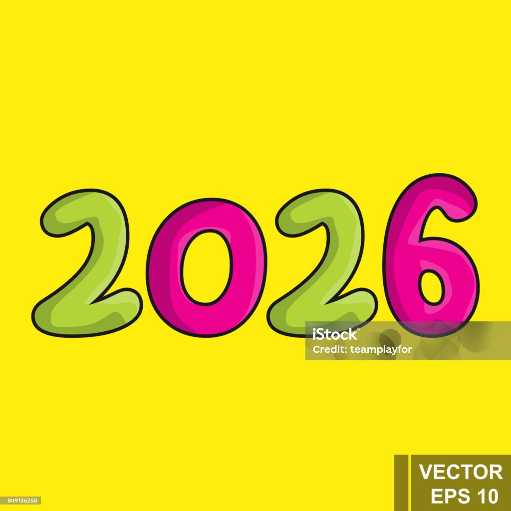 New Year 2026 Cartoon Figures Isolated On A Yellow Background New Year 2026 Cartoon Figures Isolated On A Yellow Background
