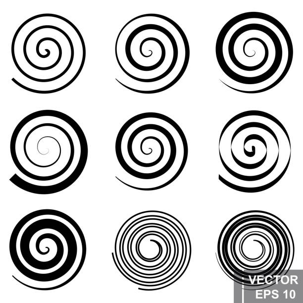 ilustraciones, imágenes clip art, dibujos animados e iconos de stock de sistema de espiral. silueta. el negro. un círculo. la forma. para su diseño. - espiral