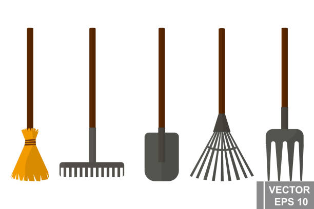 Gardening Tools. Forks, shovel, broom. Job. Cleaning. For your design. Gardening Tools. Forks, shovel, broom. Job. Cleaning. For your design. trowel gardening shovel gardening equipment stock illustrations