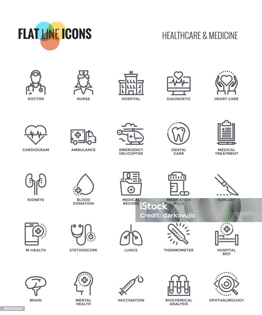 Flache Linie Symbole Design-Gesundheitswesen und Medizin - Lizenzfrei Icon Vektorgrafik