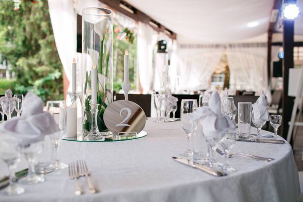 istock Beautifully organized event - served banquet tables ready for guests 849141772