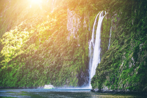 istock Scenic cruise approaches waterfall, Milford Sound. 849141818
