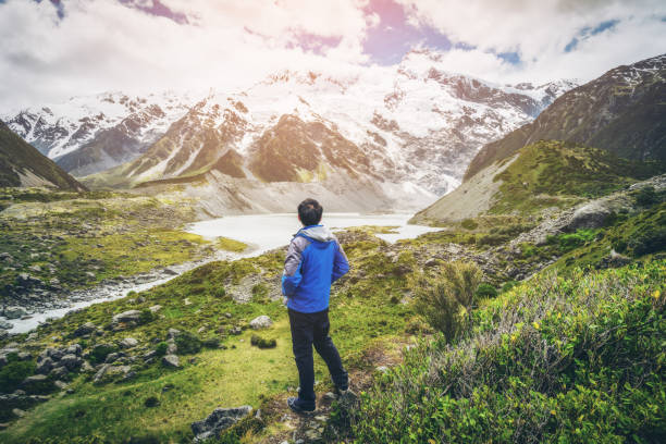 istock Mountain hiker traveling in wilderness landscape. 849142072