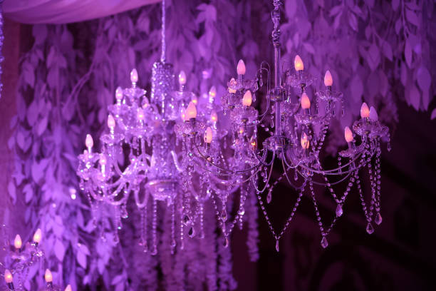 istock Delicate crystals hang over a chandelier in the restaurant 849147836