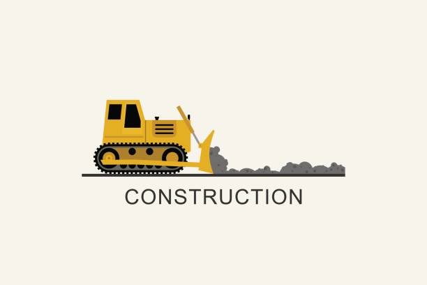 ilustraciones, imágenes clip art, dibujos animados e iconos de stock de niveladora nivelar el camino - bulldozer dozer construction equipment construction machinery