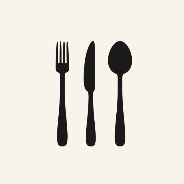 ilustraciones, imágenes clip art, dibujos animados e iconos de stock de siluetas de cubiertos negro - spoon silverware fork table knife