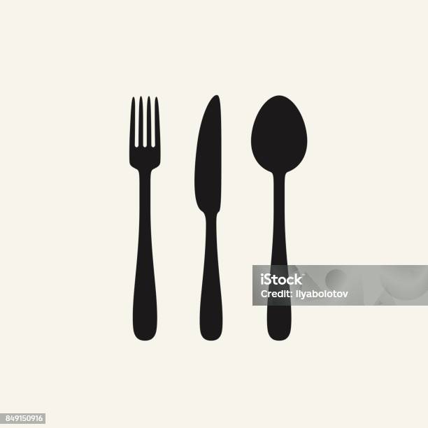Silhouettes De Couverts Noir Vecteurs libres de droits et plus d'images vectorielles de Fourchette - Fourchette, Couteau de table, Cuillère