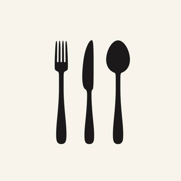 ilustrações de stock, clip art, desenhos animados e ícones de cutlery black silhouettes - table knife silverware black fork