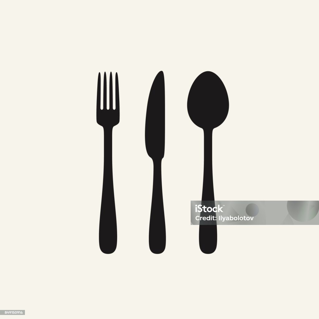 Cutlery black silhouettes Cutlery black silhouettes. Illustration with spoon, knife, fork Fork stock vector