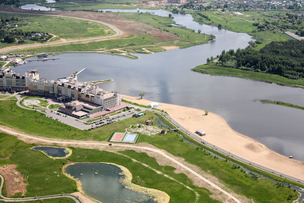 istock Aerial Views - Hotel on the river bank 849158178