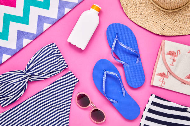 istock Flat lay of summer vacation accessories on pink background 849162538
