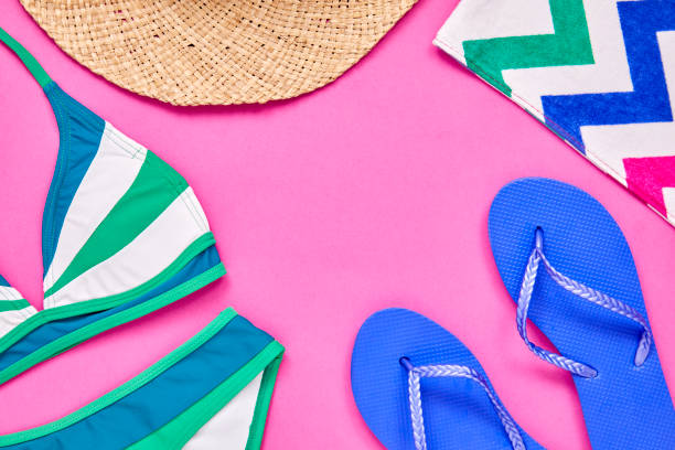 istock Overhead shot of beach accessories on pink background 849162886