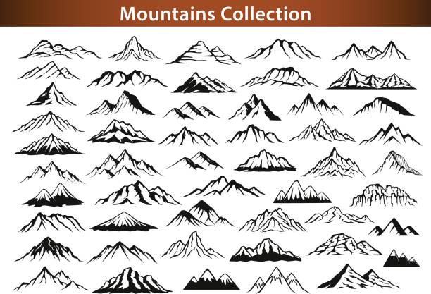 ilustraciones, imágenes clip art, dibujos animados e iconos de stock de colección de silueta de diferentes gamas de la montaña - mountain range