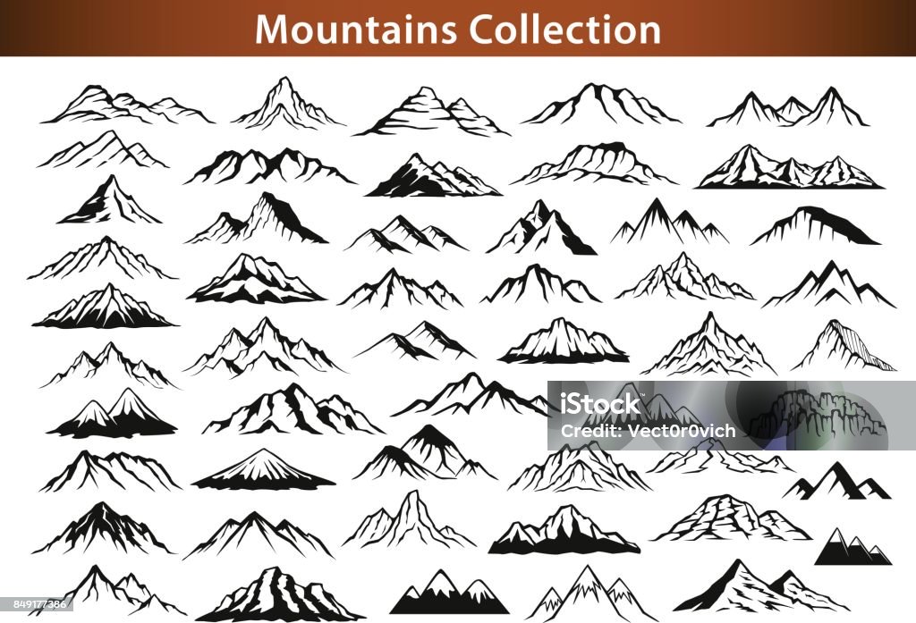 different mountain ranges silhouette collection set Mountain stock vector