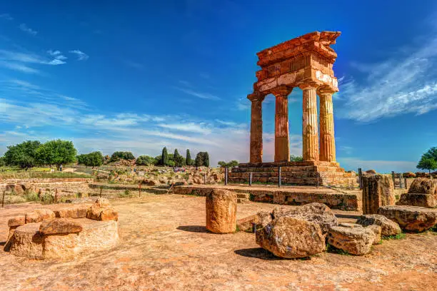 Agrigento, Sicily. Temple of Castor and Pollux one of the greeks temple of Italy, Magna Graecia. The ruins are the symbol of Agrigento city.