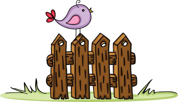 Bird on a wooden fence Scalable vectorial image representing a bird on a wooden fence, isolated on white. rail fence stock illustrations