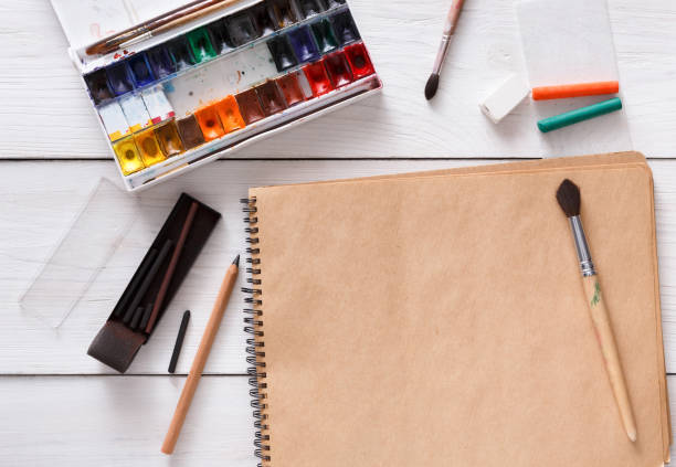 istock Drawing tools, stationary, workplace of artist 849196060