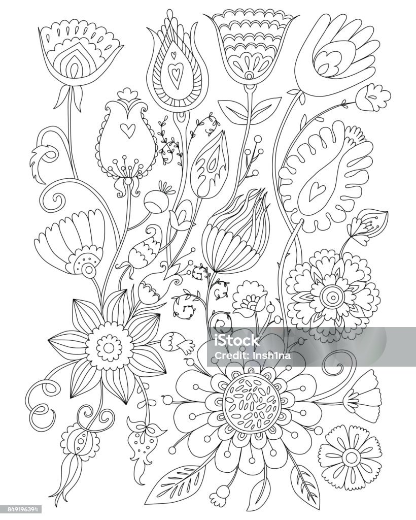 Page Coloring For Adults Floral Design Antistress Coloring Stock