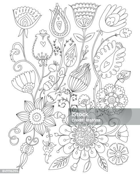 Page Coloring For Adults Floral Design Antistress Coloring Stock Illustration - Download Image Now