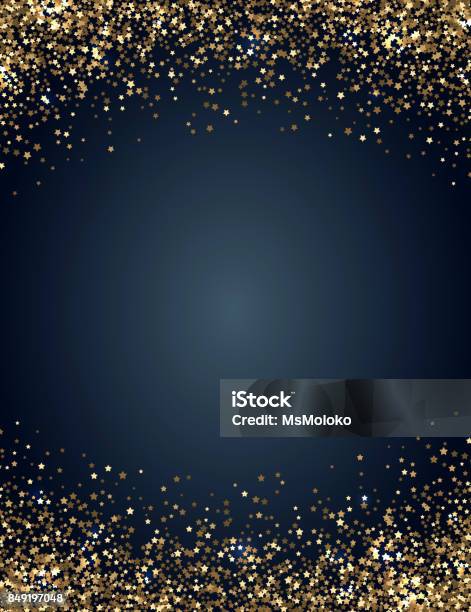 Festive Vertical Christmas And New Year Background With Gold Glitter Of Stars Vector Illustration Stock Illustration - Download Image Now