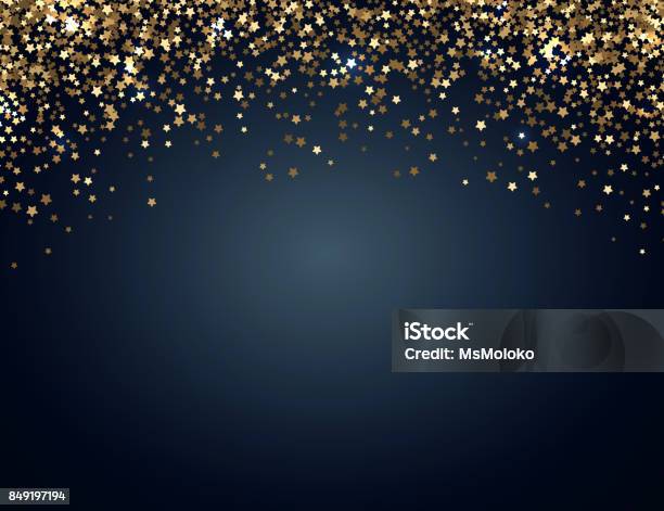 Festive Horizontal Christmas And New Year Background With Gold Glitter Of Stars Vector Illustration Stock Illustration - Download Image Now