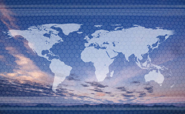 istock Worldwide business concept double exposure. analyzing a futuristic head-up display HUD with a world map and graph indicator about international sales, Internet of Things, technological 849197242