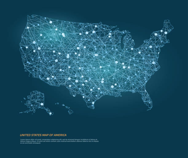 wektorowa mapa stanów zjednoczonych ameryki z świecącymi punktami. - unites states of america stock illustrations