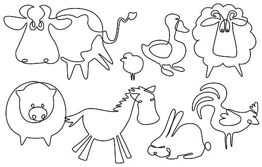 Farm Animals One Line Drawing Stock Illustration - Download Image Now -  Line Art, Sheep, Animal - iStock