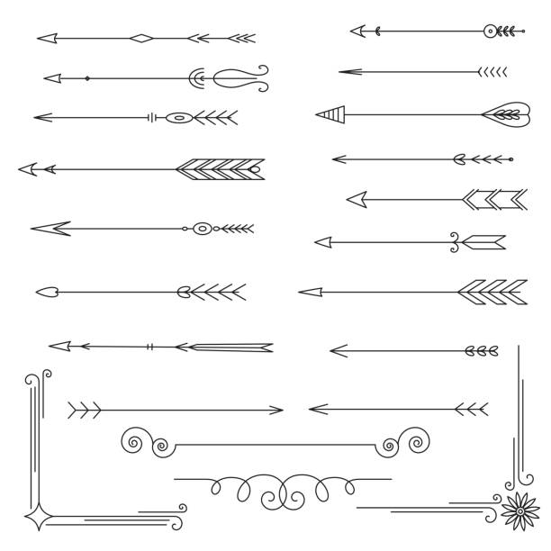 Collection of arrows and dividers, isolated on white background Collection of arrows and dividers, isolated on white background dingbat stock illustrations