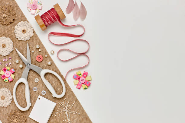 istock Overhead flat lay of craft materials on white background 849207786