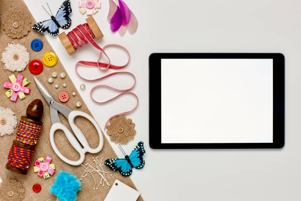 istock Overhead flat lay of craft equipment by digital tablet 849208704