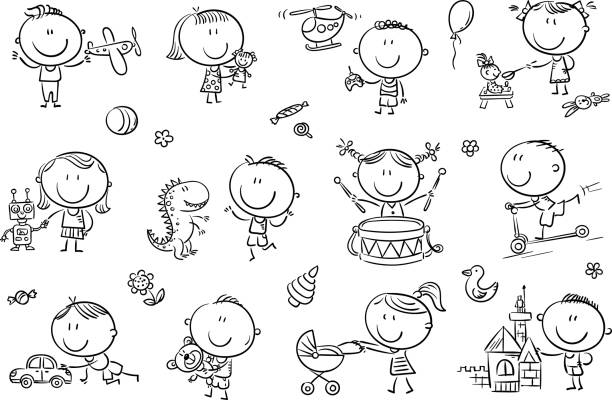 дети, играющие с игрушками - birthday balloon bouquet clip art stock illustrations
