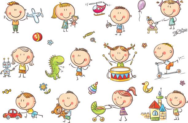 дети, играющие с игрушками - birthday balloon bouquet clip art stock illustrations