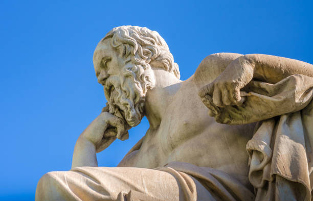 close-up marble statue of the great greek philosopher socrates. - mythology marble close up architecture imagens e fotografias de stock