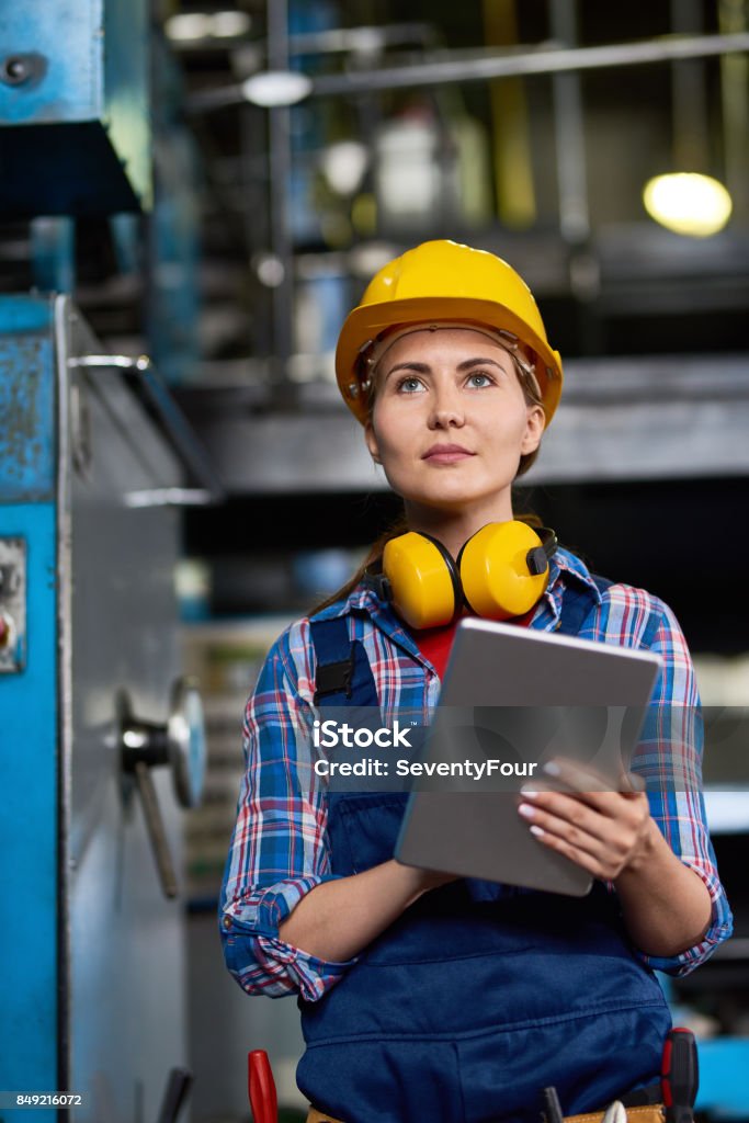 Machine Operation Knowledge Girls Female Machine Operator Focused On Work Stock Photo - Download Image ...