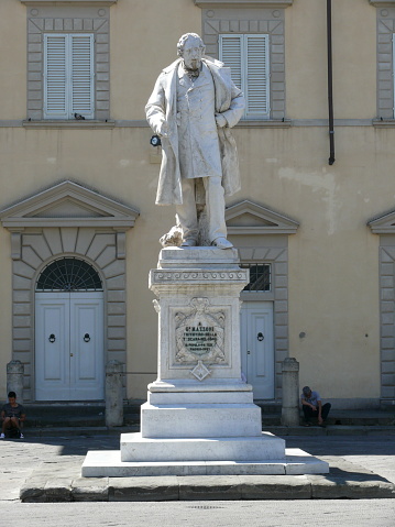 Prato, Italy, august 2, 2015: Giuseppe Mazzoni monument on Cathedral Square