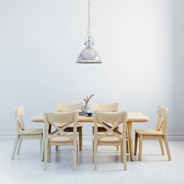 istock 3d render of clean interior with wood table and chairs 849220980