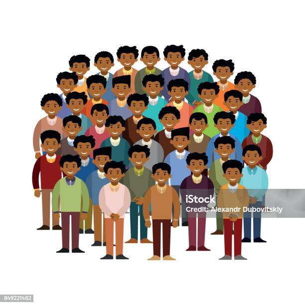 Swarthy Men Community Vector Concept In Flat Style Stock Illustration - Download Image Now - Adult, Adults Only, African Ethnicity