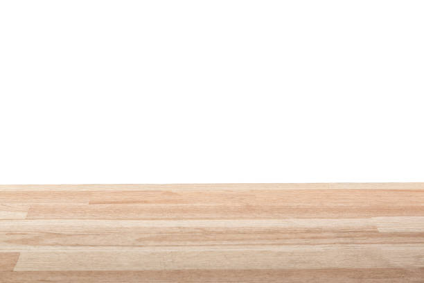 istock Empty light wood table top isolated on a white background. Space for your background placement or products. 849226168