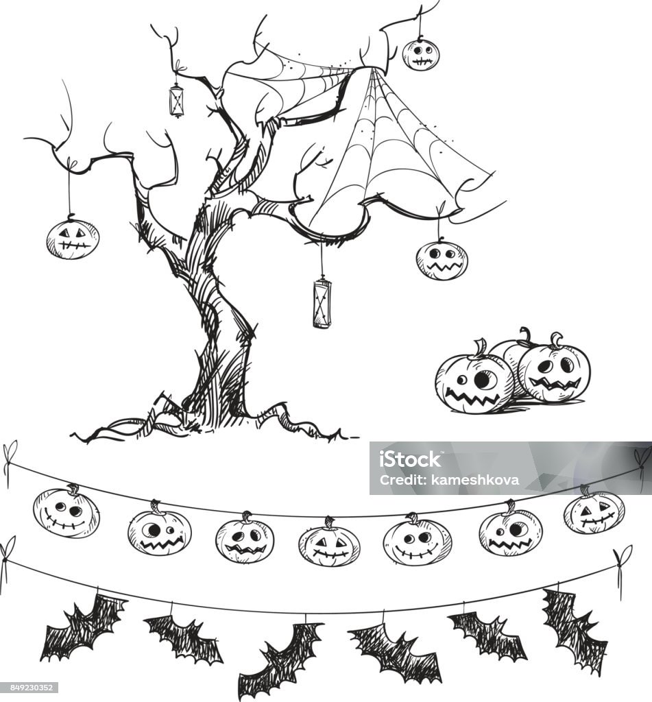 Bản Vẽ Halloween Bí Ngô Chạm Khắc Đèn Lồng Cờ Hình minh họa Sẵn có ...
