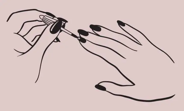 Vector illustration of Hands Painting Nails