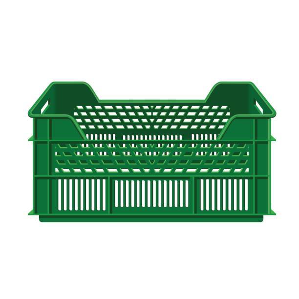 Empty plastic crate Empty plastic crate for fruits and vegetables. Vector illustration stacking food containers stock illustrations