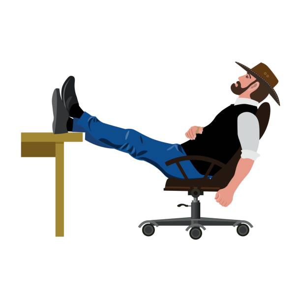 Man relaxing with feet up Man sitting in chair with legs on table. Vector illustration feet up stock illustrations