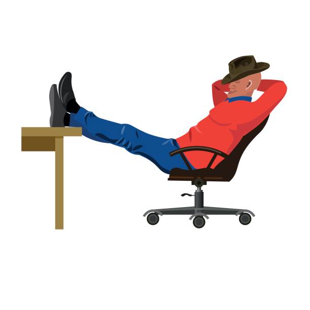 Man relaxing with feet up Man sitting in chair with legs on table. Vector illustration feet up stock illustrations