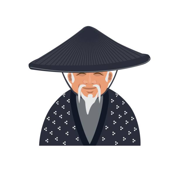 ilustraciones, imágenes clip art, dibujos animados e iconos de stock de hombre japonés más viejo - white background ancient old senior men