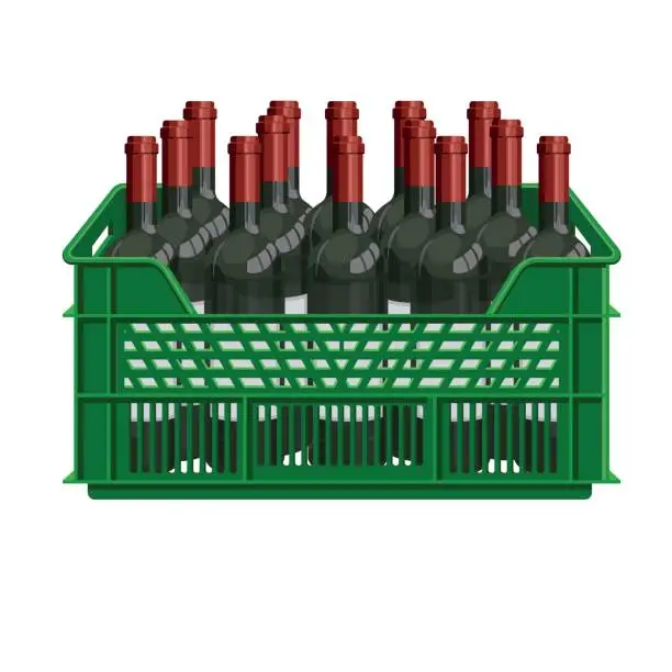 Vector illustration of Bottles of wine in crate