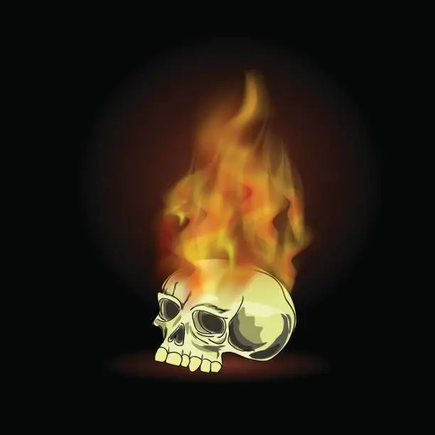 Vector illustration of Burning Old Human Skull with Fire Flame