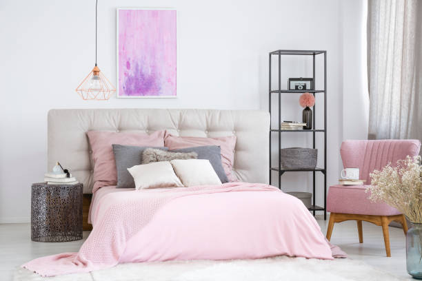 istock Metal nightstand next to bed 849243348