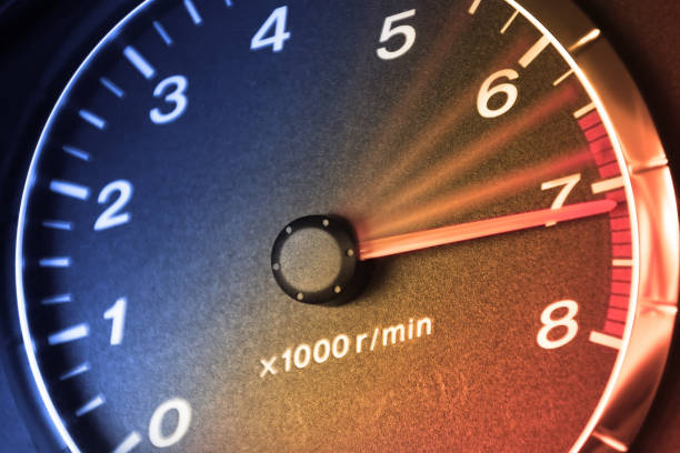 Accelerating Dashboar in car Arrow of tachometre in red zone. Car dashboard. Accelerating. speedometer photos stock pictures, royalty-free photos & images