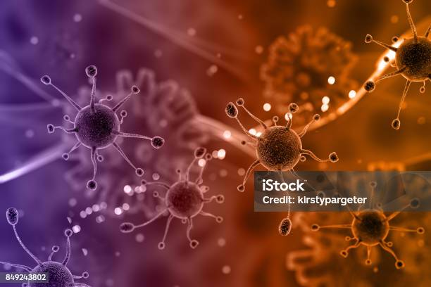 3d Medical Background With Virus Cells Stock Photo - Download Image Now - Virus, Cancer - Illness, Infectious Disease